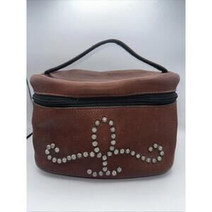 RARE VTG Two Bar West Leather Train Case Cosmetic Bag Western Nailhead Design
